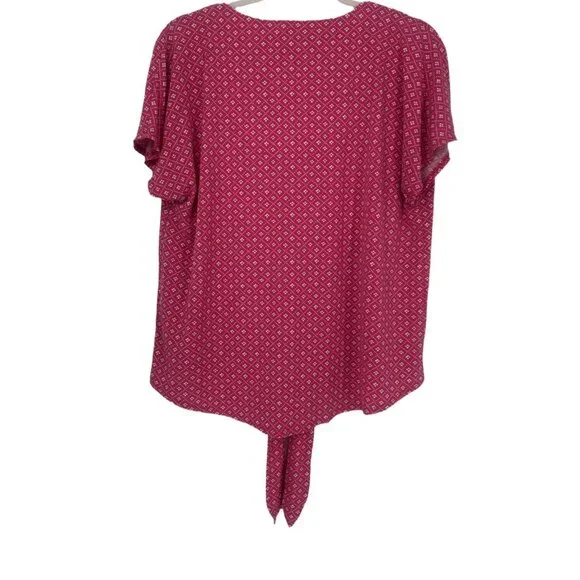 JM Collection Pink Tie-Front Geometric Blouse Small (Fits Medium) - Picture 4 of 6